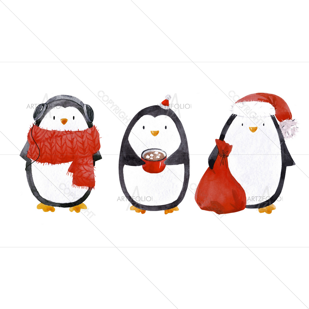 Watercolor Penguin Set — custom-size art design 5013820