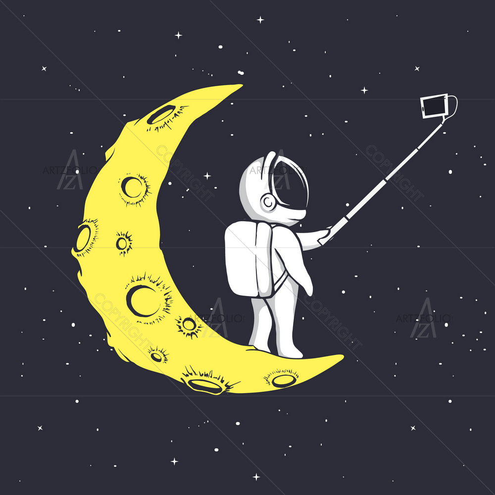 Astronaut Photographs Himself on Crescent Moon — custom-size art design 5013846