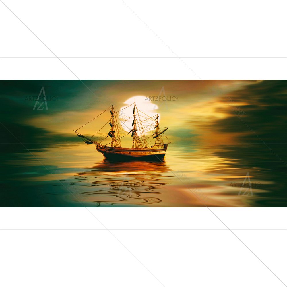 Old Ship Drafting over Sea — custom-size art design 5013856