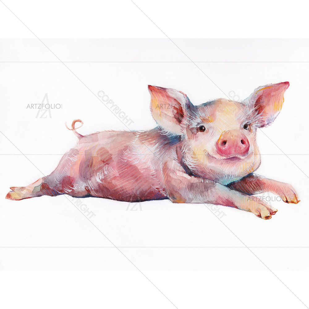 Watercolor Piggy — Animals custom art by ArtzFolio