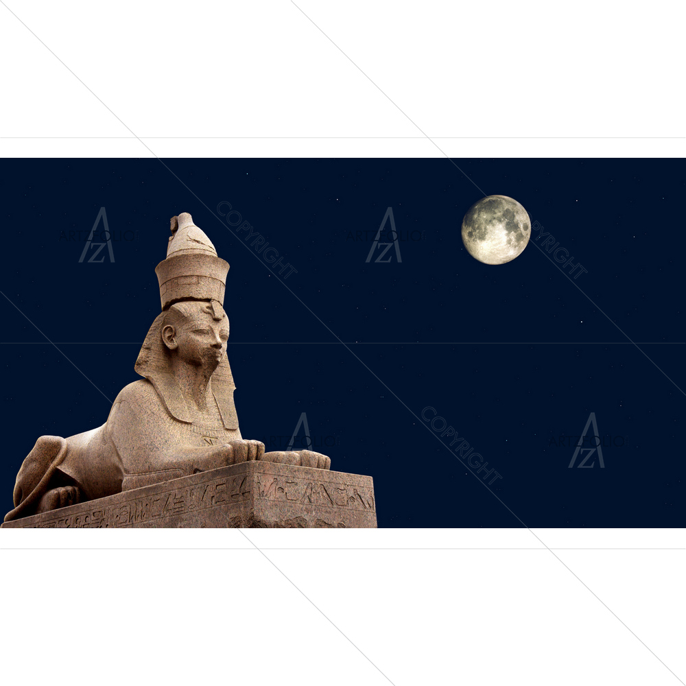 3D Egyptian Sphinx and Full Moon — Fluid marble custom art by ArtzFolio