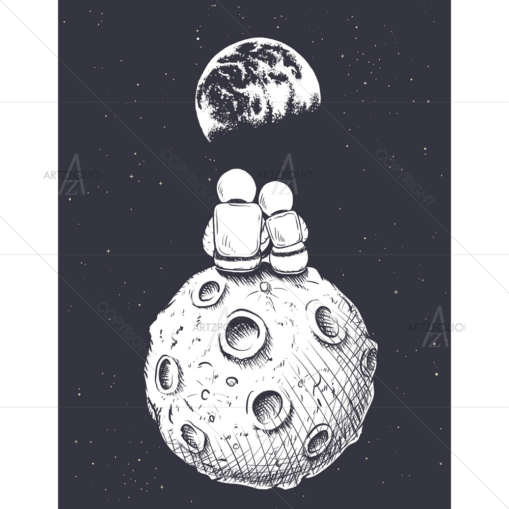 Astronaut Couple Looks to Earth from Moon — Devotional custom art by ArtzFolio