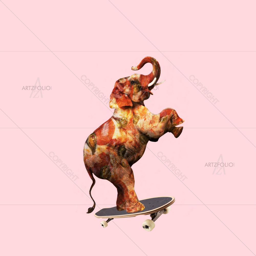 Elephant Pizza on Skateboard — custom-size art design 5013885