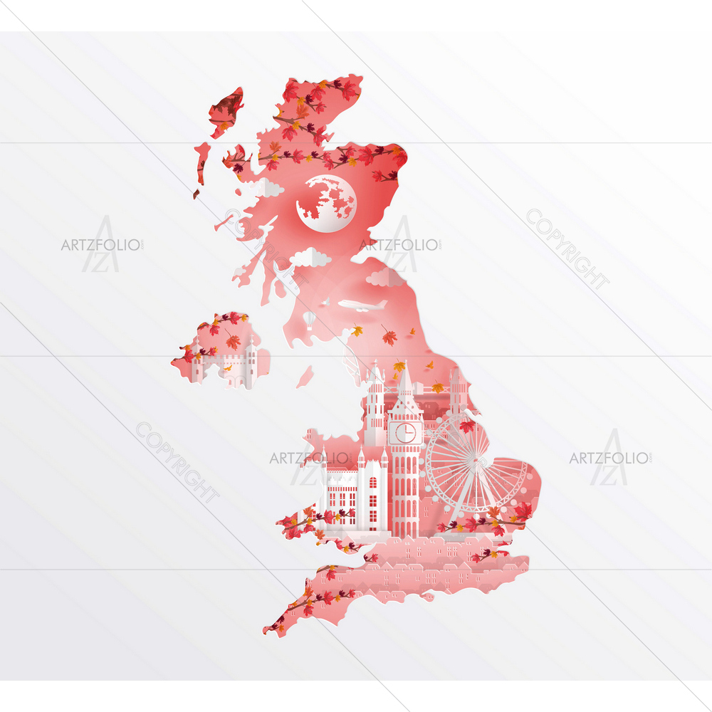 Autumn in Germany Map, England — Abstract custom art by ArtzFolio
