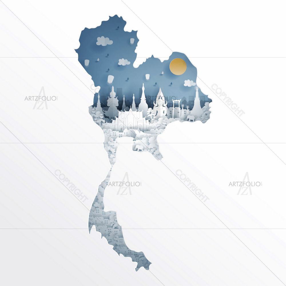 Bangkok Map with its Famous Landmarks — Devotional custom art by ArtzFolio