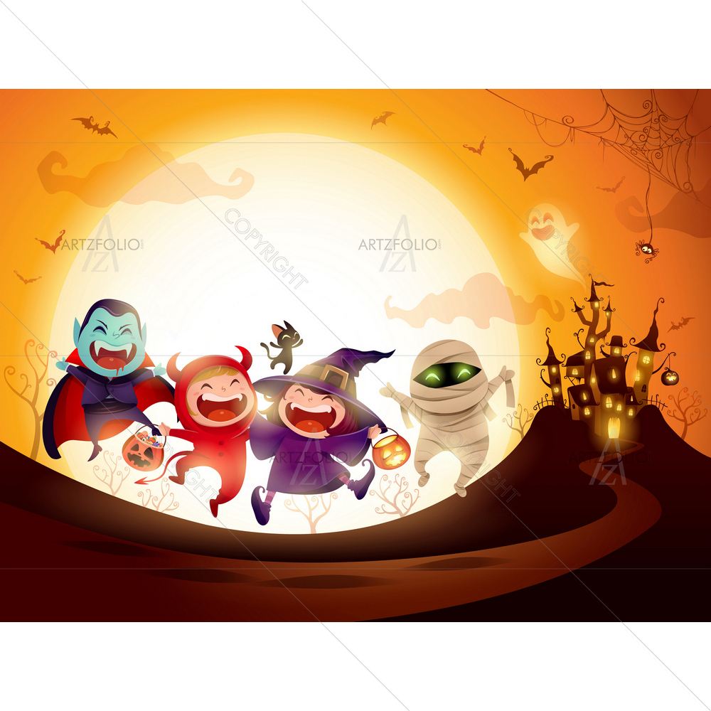 Kids in Halloween Costume — custom-size art design 5013976