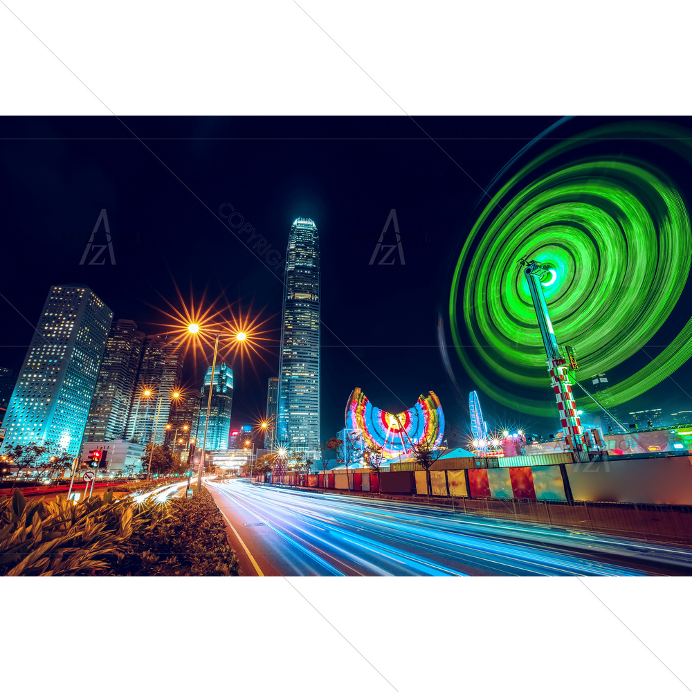City Nightscape, Hong Kong — Architecture custom art by ArtzFolio