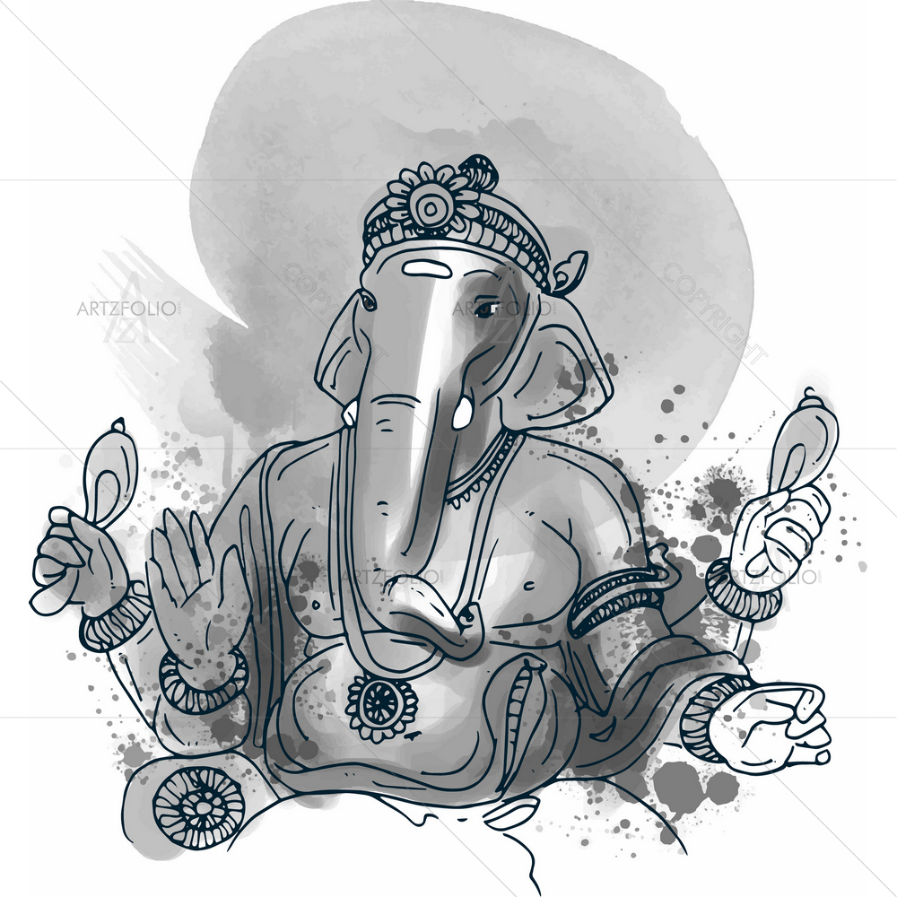 Hindu God Ganesha D40 — Devotional custom art by ArtzFolio