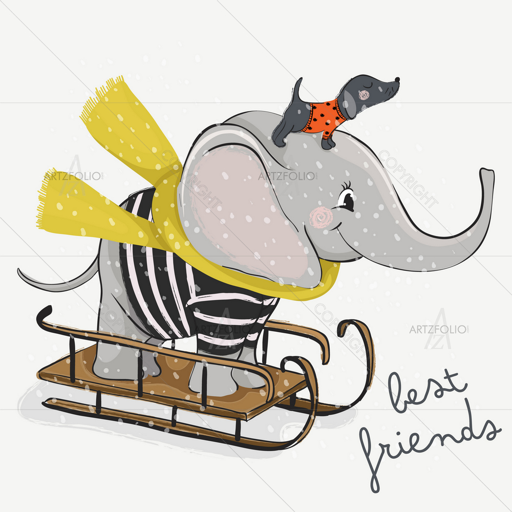Cartoon Elephant and Dog — African custom art by ArtzFolio