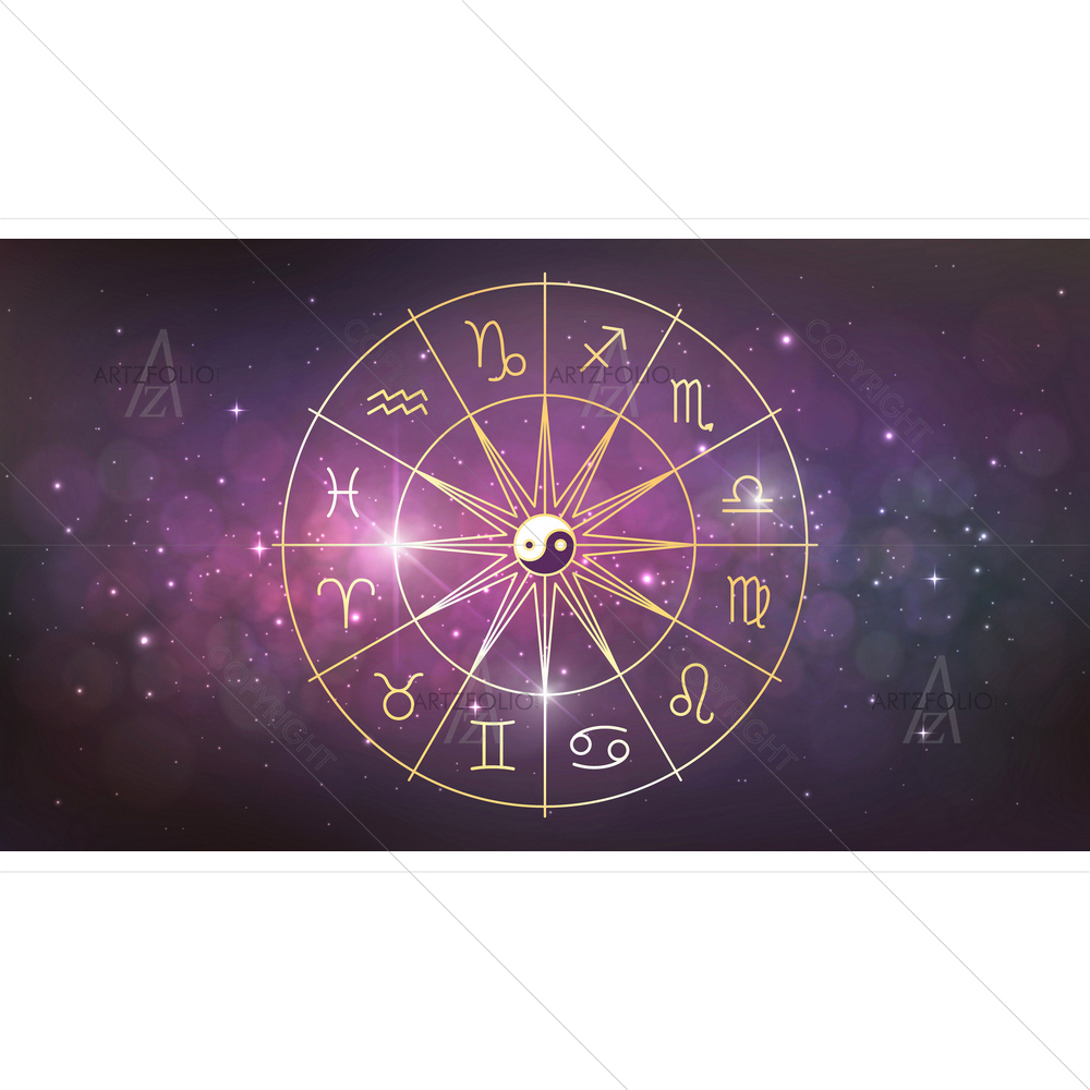 Golden Wheel with Twelve Zodiac Signs — custom-size art design 5014038