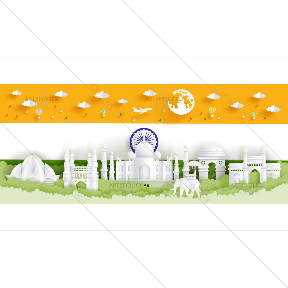 India Famous Landmarks with India Flag — custom-size art design 5014040