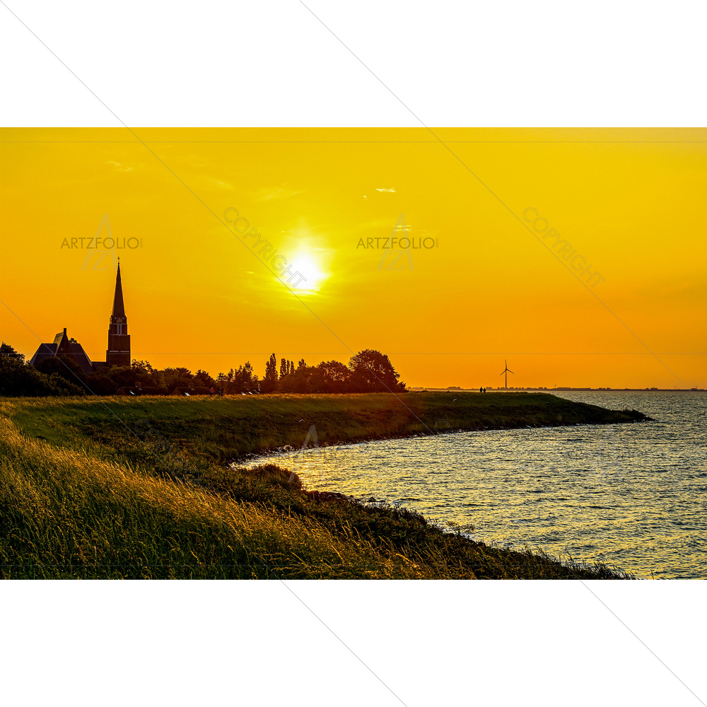 River Shore Silhouette Landscape — custom-size art design 5014044