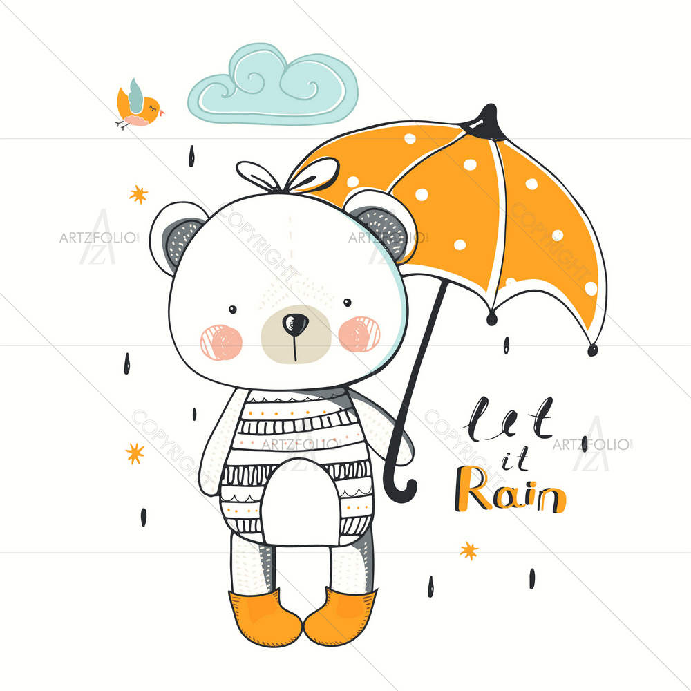 Baby Bear with Umbrella — Ancient custom art by ArtzFolio
