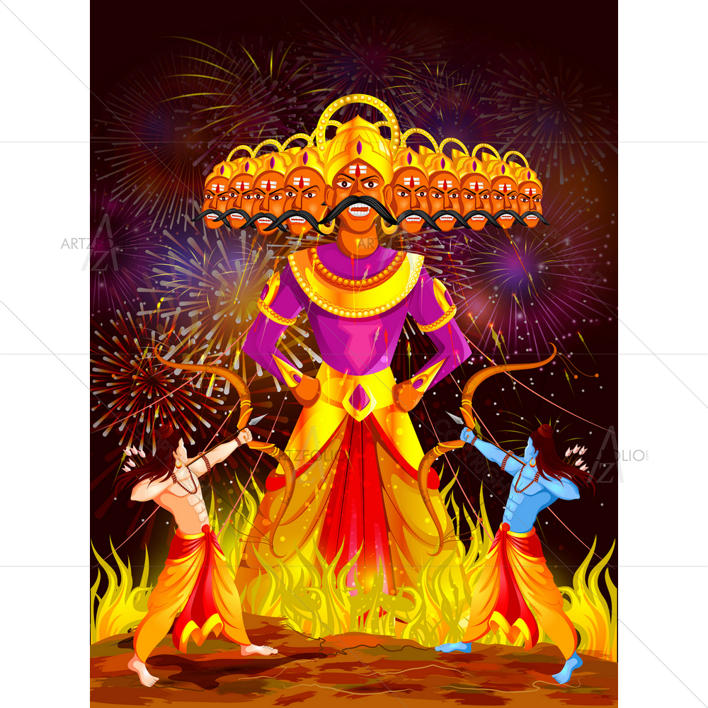 Hindu God Rama Killing Ravana D1 — Devotional custom art by ArtzFolio