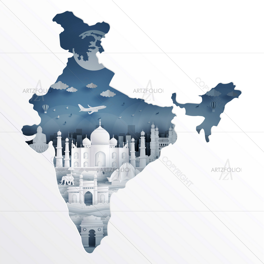 India Map with Famous Landmarks D2 — Devotional custom art by ArtzFolio