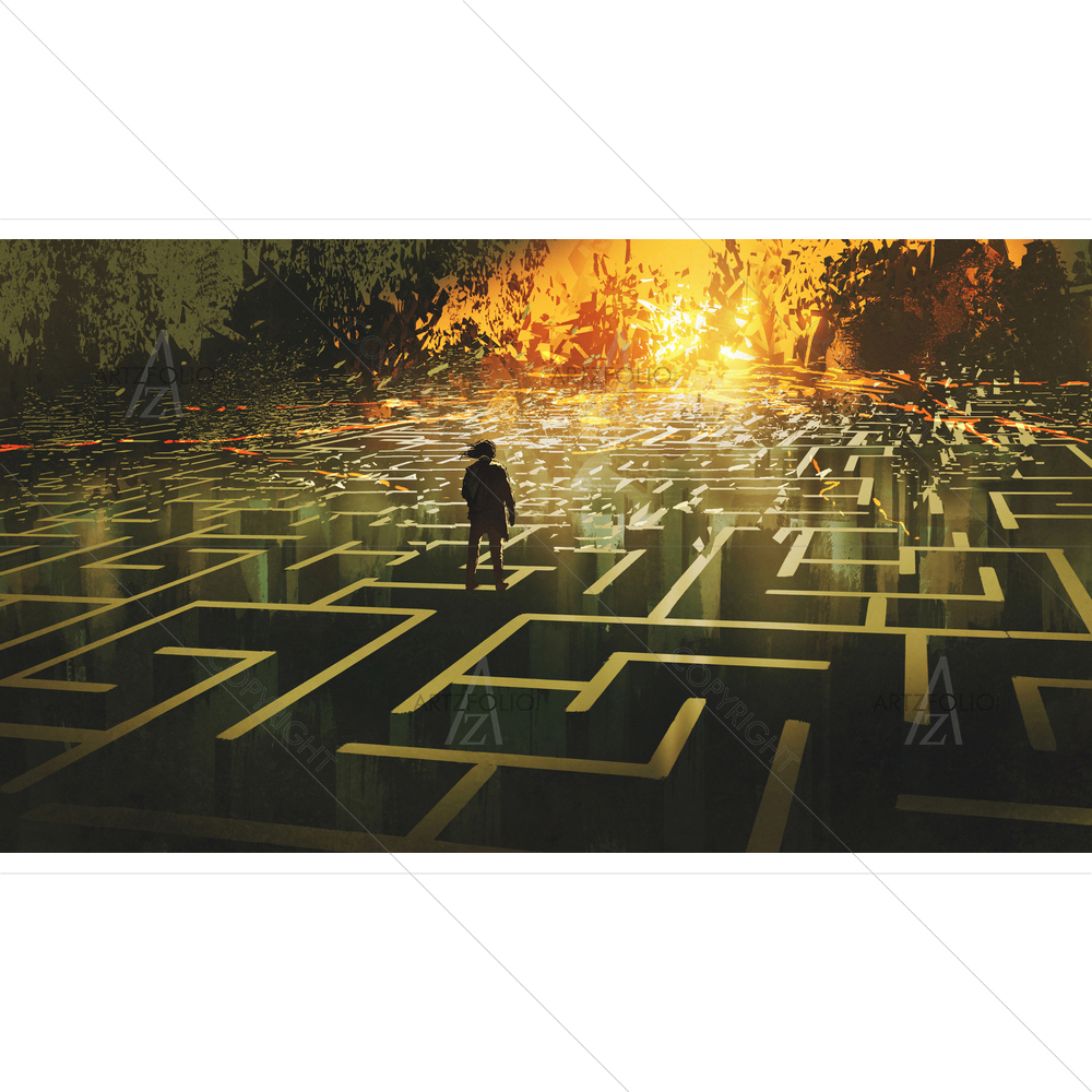 Man Standing in Burnt Labyrinth Land — custom-size art design 5014106