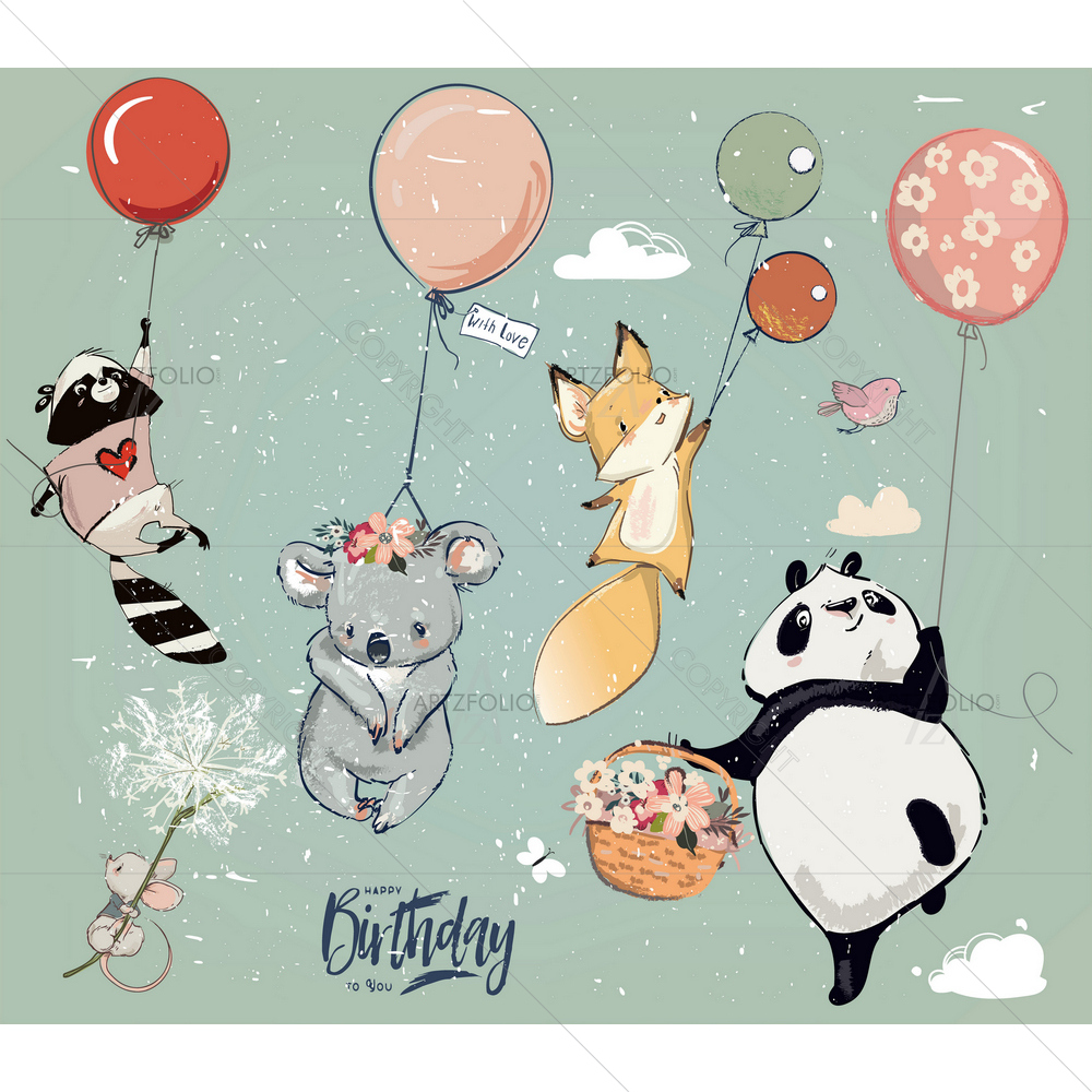 Animals Flying with Balloons — custom-size art design 5014120