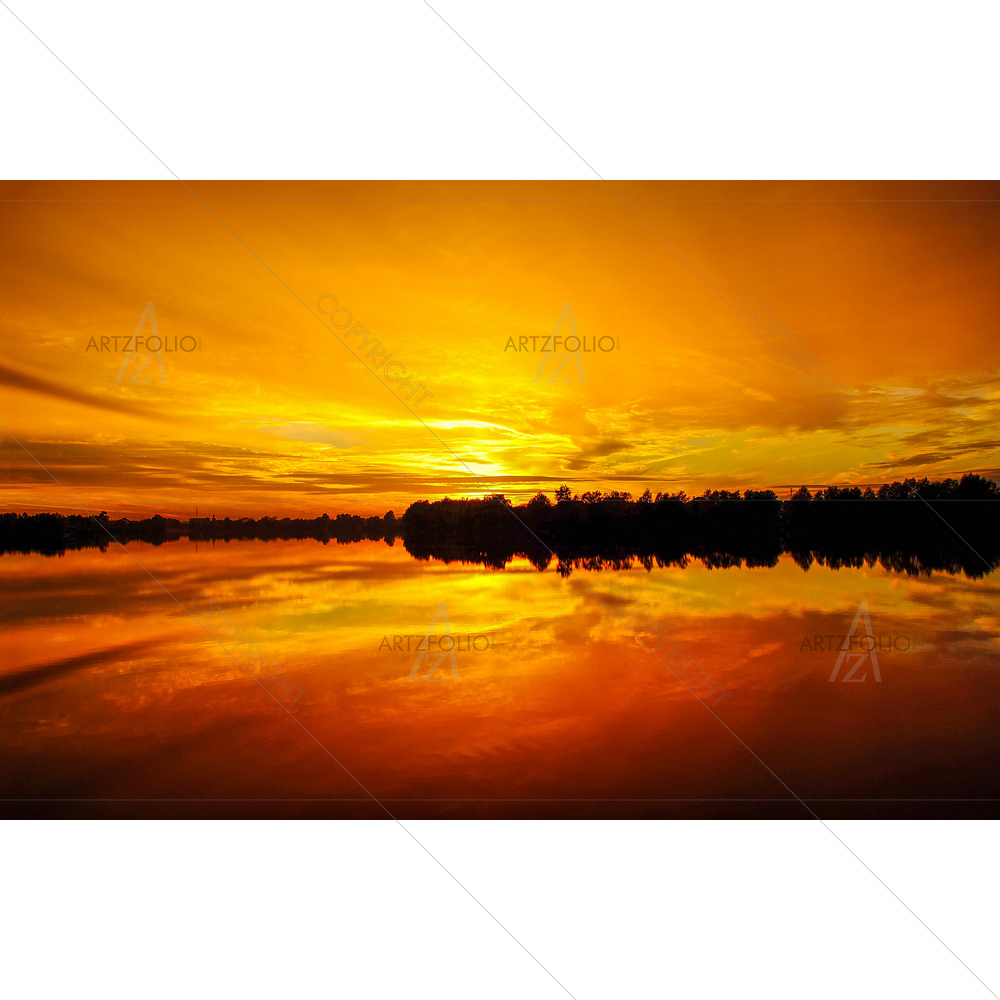 Sunset Orange Lake Water Landscape — custom-size art design 5014122