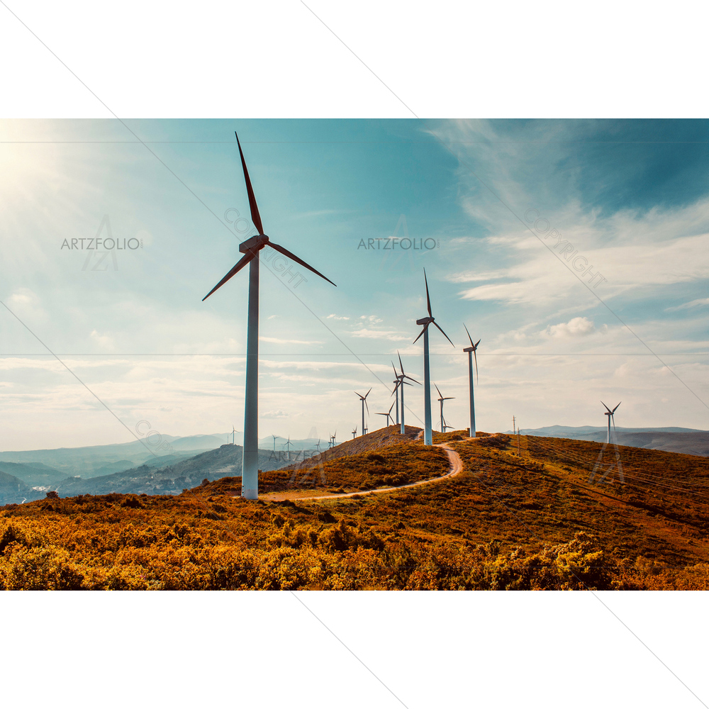 Wind Turbines on Autumn Mountain Landscape — Cities custom art by ArtzFolio