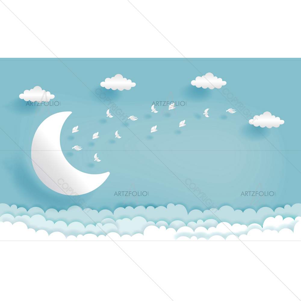 Half Moon and Flying Bird — custom-size art design 5014139