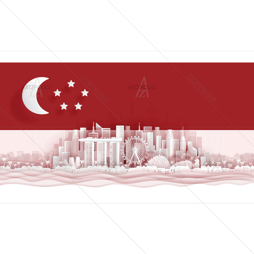 Singapore Flag and Famous Landmarks — custom-size art design 5014151