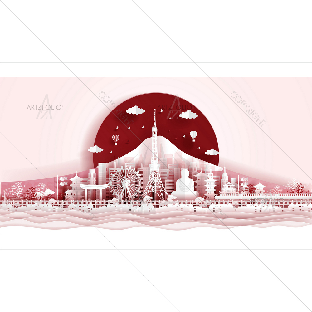 Jap Flag and its Famous Landmarks — custom-size art design 5014153