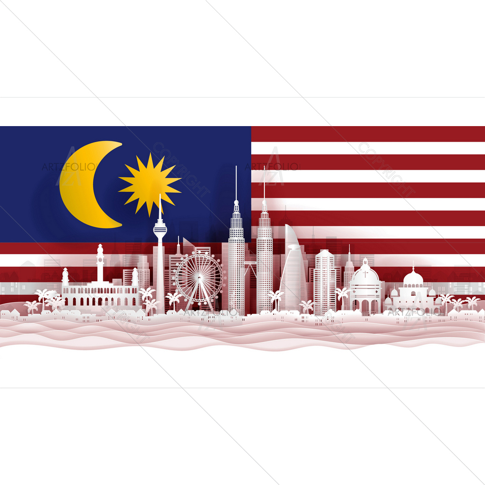 Malaysia Flag with Famous Landmarks — Abstract custom art by ArtzFolio