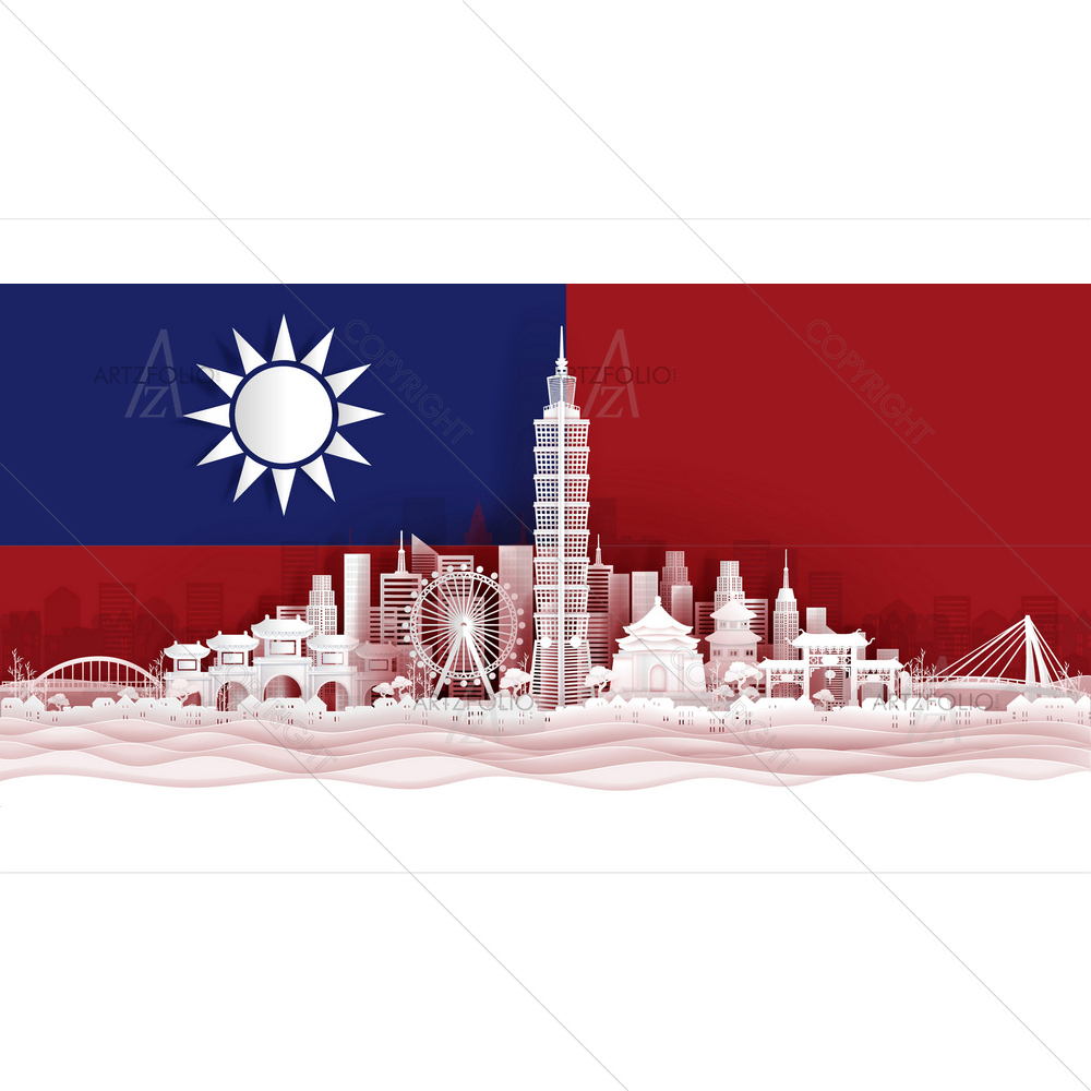 Taipei Flag and Famous Landmarks — Architecture custom art by ArtzFolio