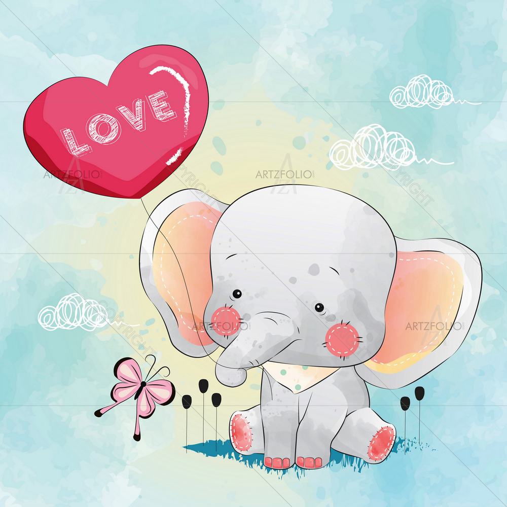 Baby Elephant Playing with Balloons — Animals custom art by ArtzFolio