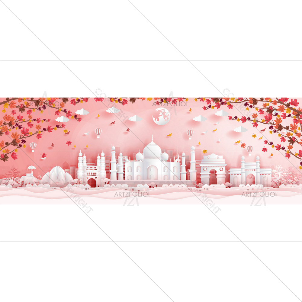 Autumn in Indian With Maple Leaves — custom-size art design 5014215