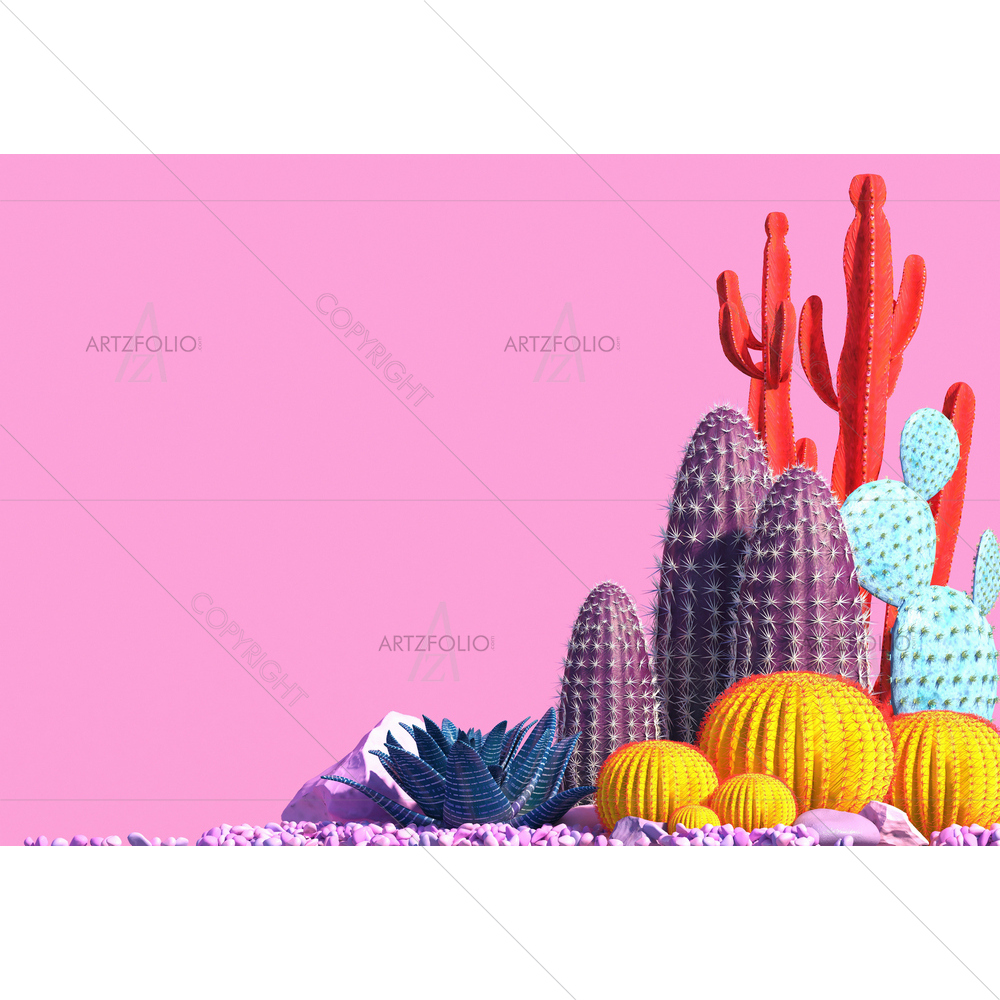 Colorful Cacti's Species — Botanical custom art by ArtzFolio