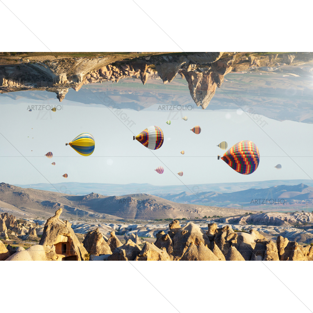 Hot Air Balloons in Sky — Fluid marble custom art by ArtzFolio