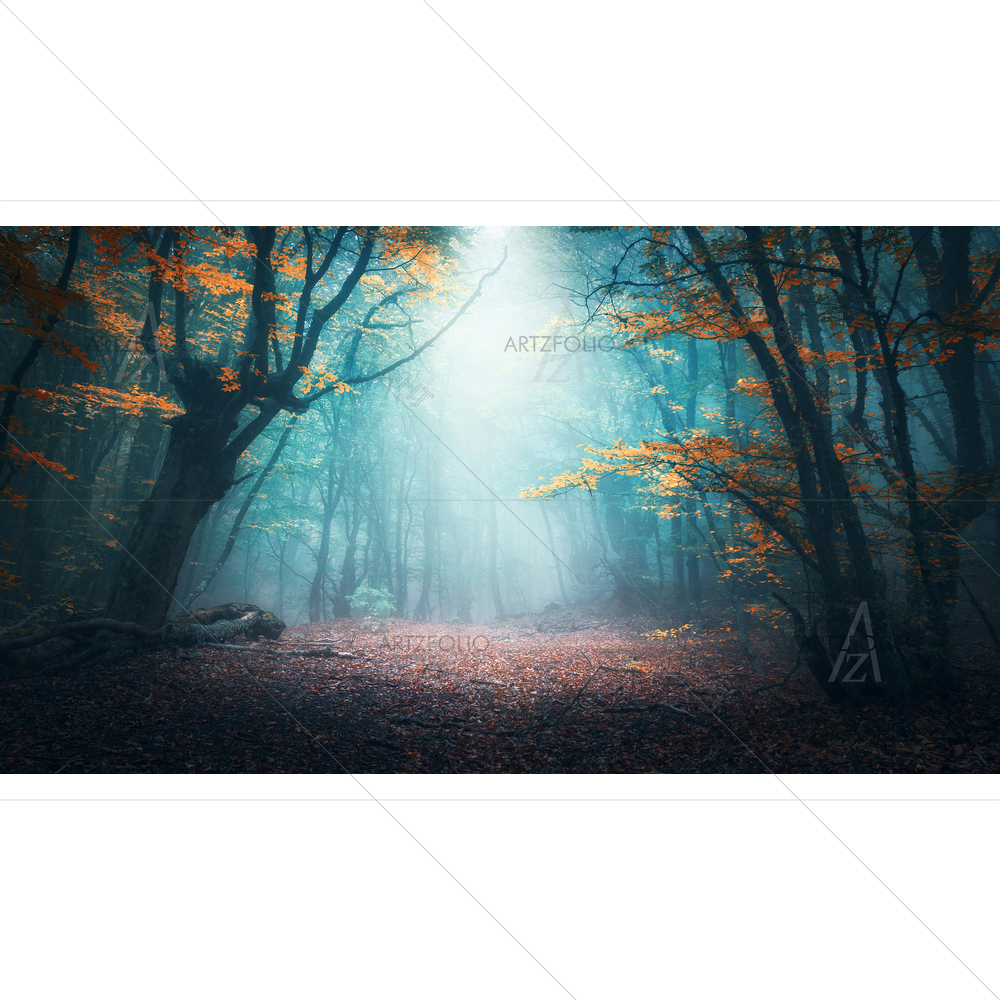 Forest in Blue Fog in Autumn — Ancient custom art by ArtzFolio