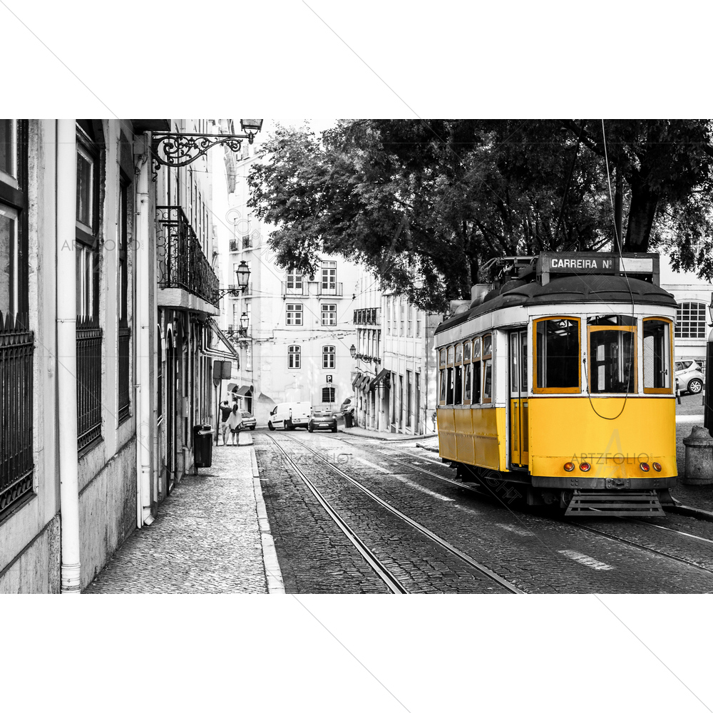 Yellow Tram, Lisbon, Portugal D2 — Ancient custom art by ArtzFolio