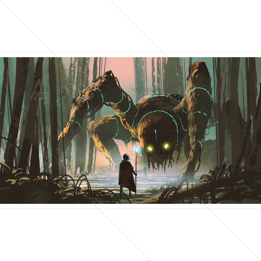 Wizard with Giant Creature — custom-size art design 5014288