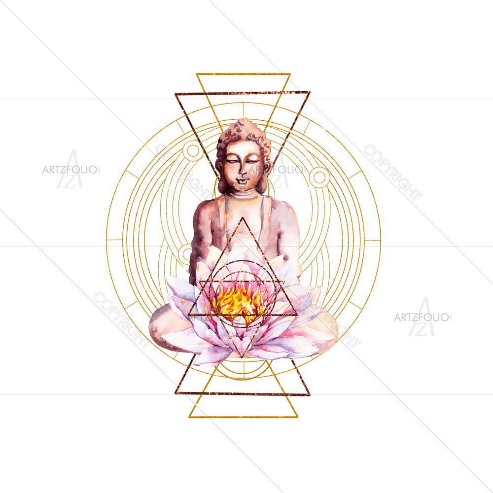 Lord Buddha with Lotus Flower and Golden Triangles — custom-size art design 5014312
