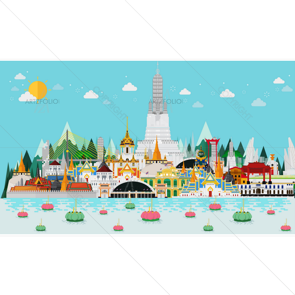 Loy Krathong Festival, Thailand, Bangkok — custom-size art design 5014358