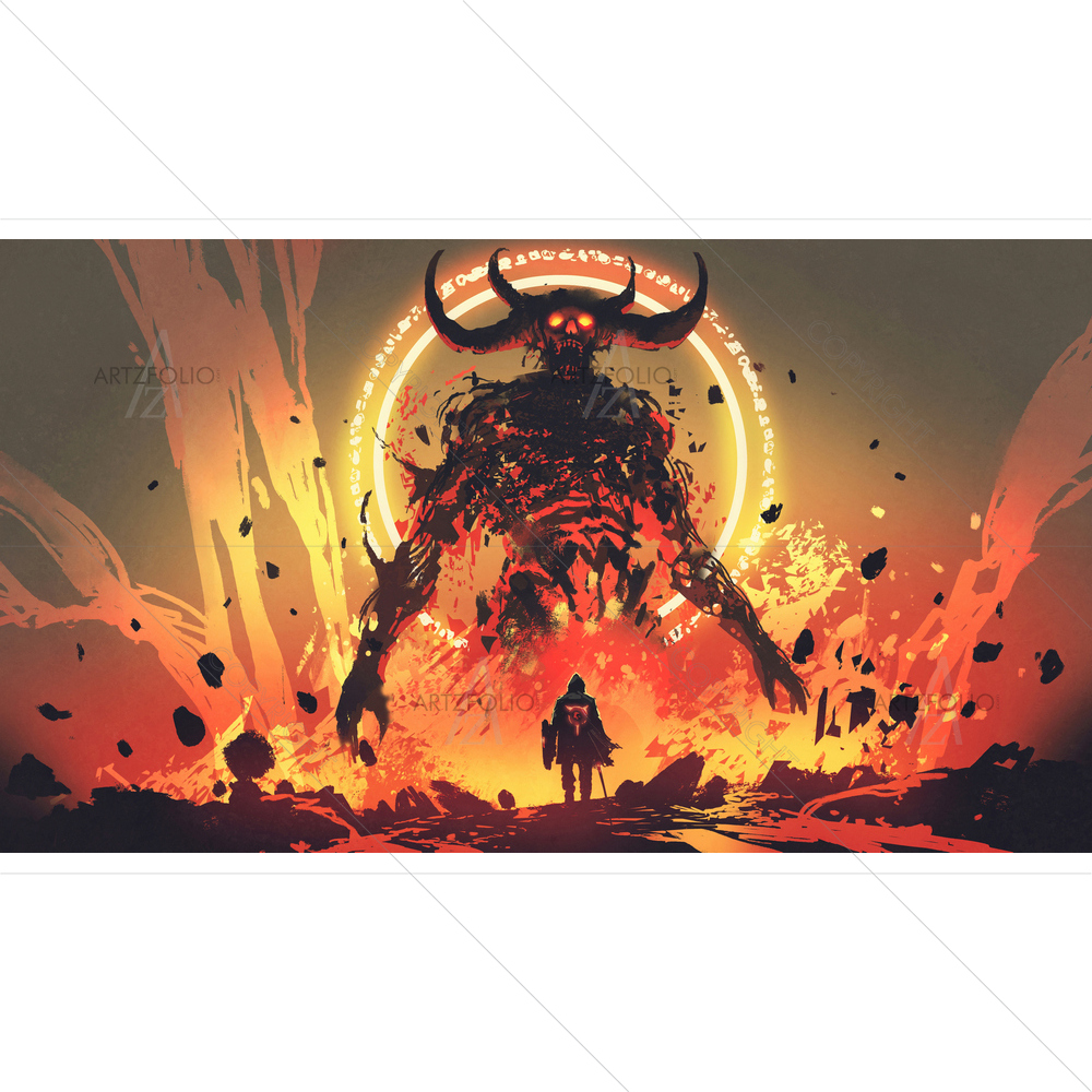 Knight with a Sword facing Demon — custom-size art design 5014385