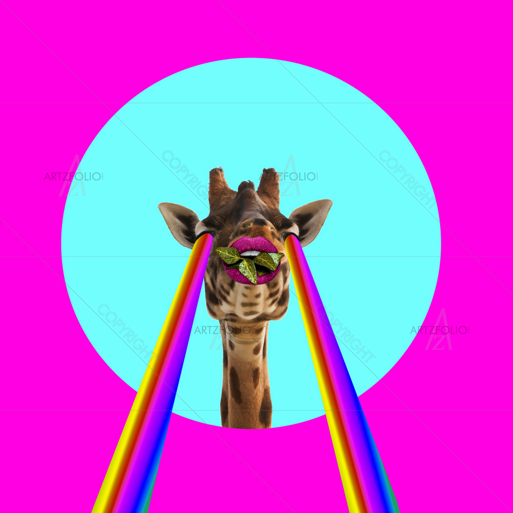Giraffe Shooting Rainbow Lazers From his Eyes — Devotional custom art by ArtzFolio