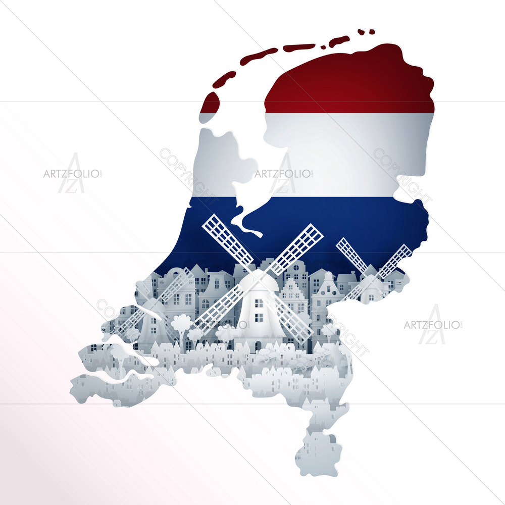 Holland Map with Dutch Windmill — custom-size art design 5014397
