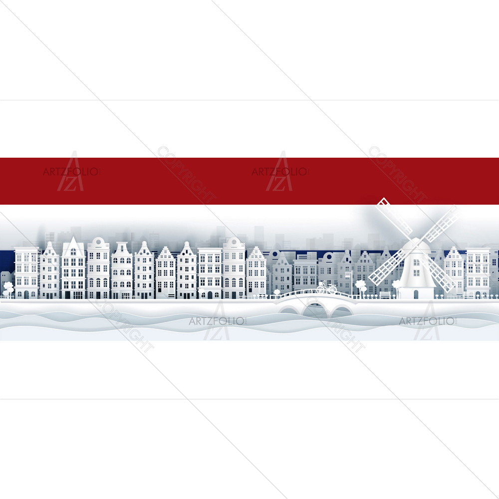 Netherland Flag and Famous Landmarks — custom-size art design 5014401
