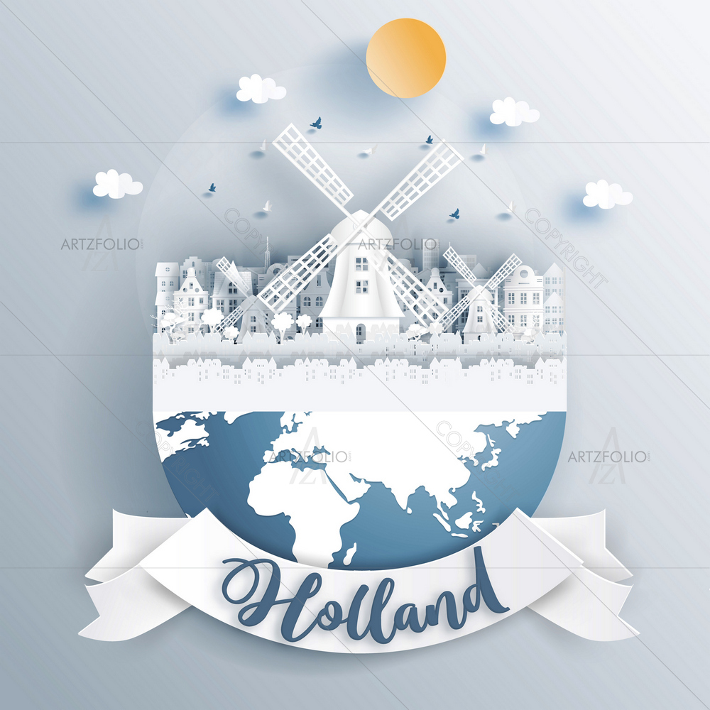 Holland Dutch Windmill and Famous Landmarks — Architecture custom art by ArtzFolio