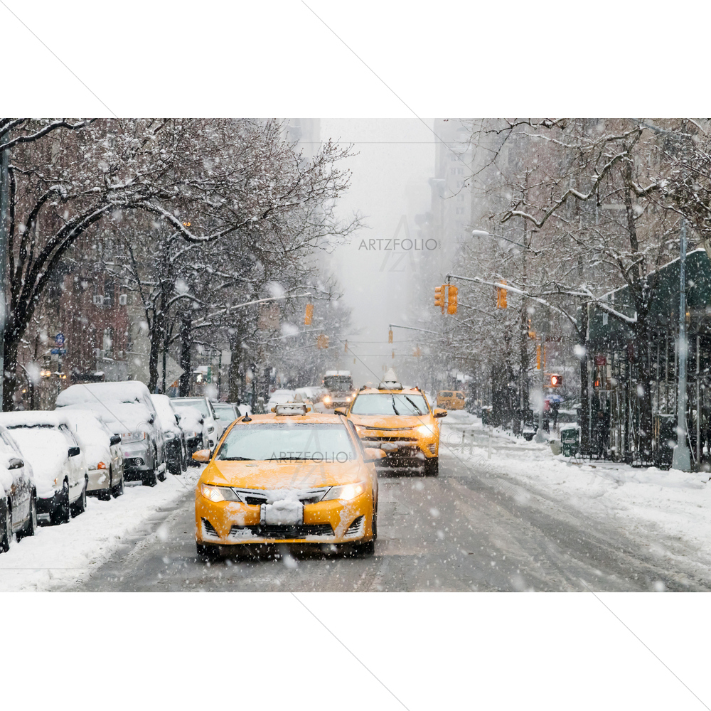 Taxis in Snow Covered Manhattan, New York — custom-size art design 5014409
