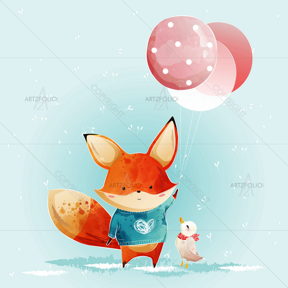 Baby Fox and its Friend — custom-size art design 5014419