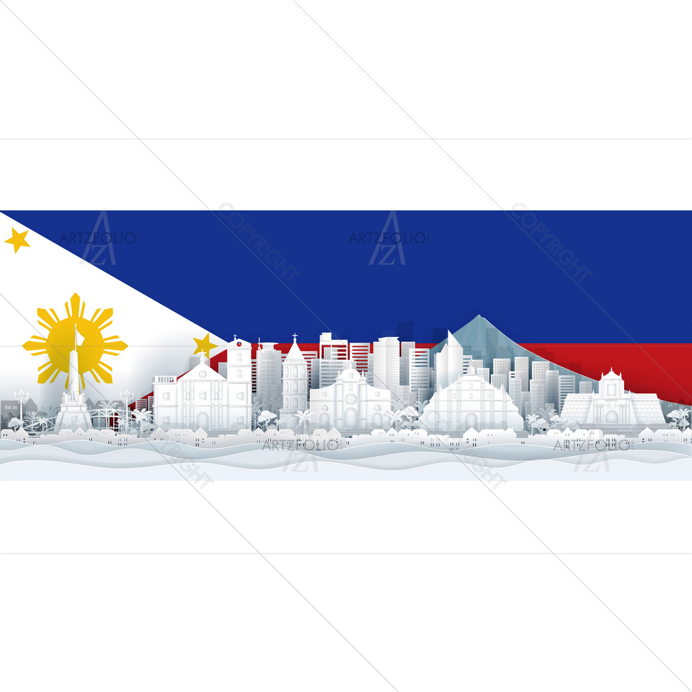 Philippines Flag and Famous Landmarks — Devotional custom art by ArtzFolio