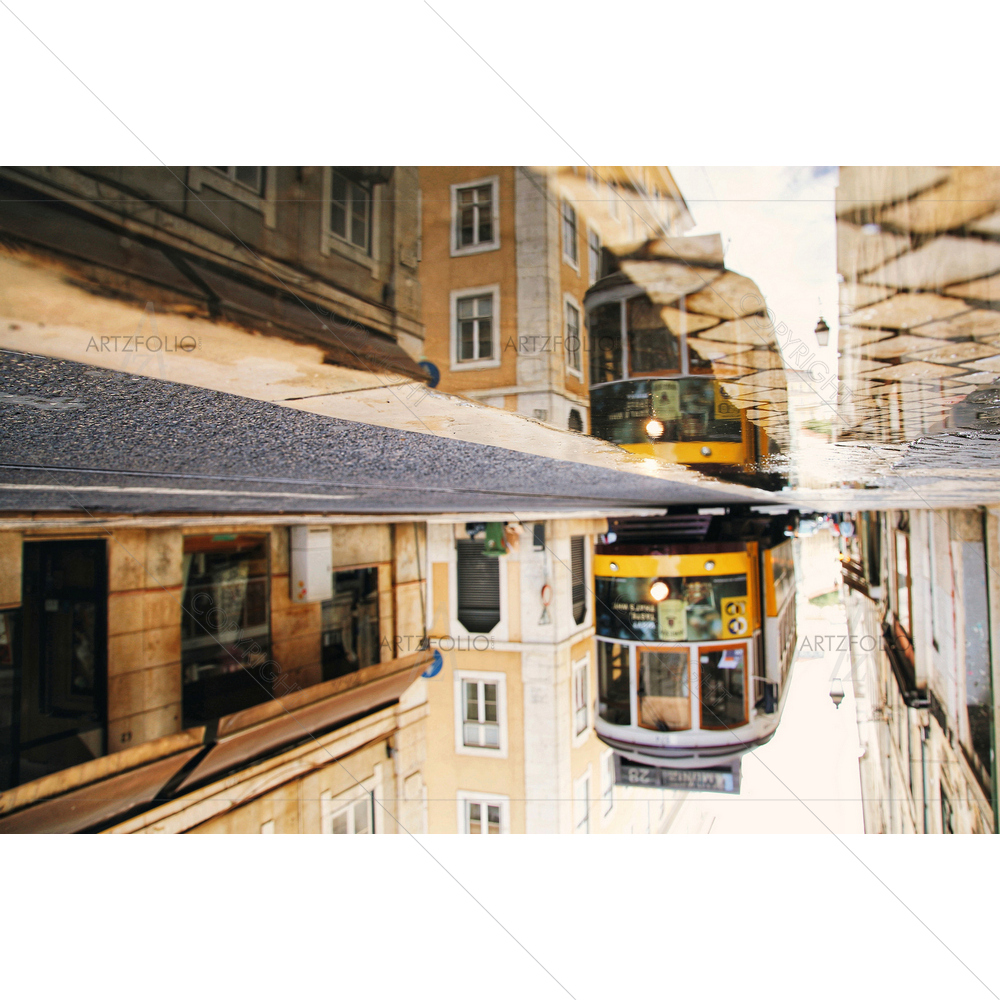 Vintage Retro Tram Vehicle, Portugal, Europe — Fluid marble custom art by ArtzFolio