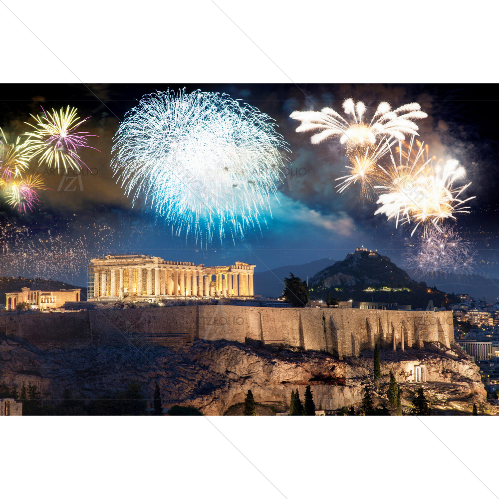 Fireworks Over Athens, Attica, Greece — Fluid marble custom art by ArtzFolio