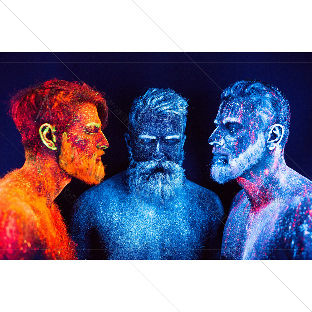 Three Bearded Men in Florescent Powders — custom-size art design 5014475