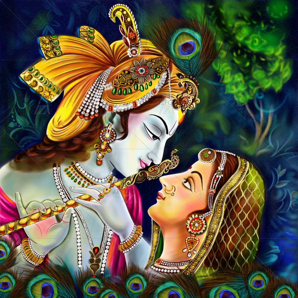 Hindu God Radha Krishna D2 — Devotional custom art by ArtzFolio