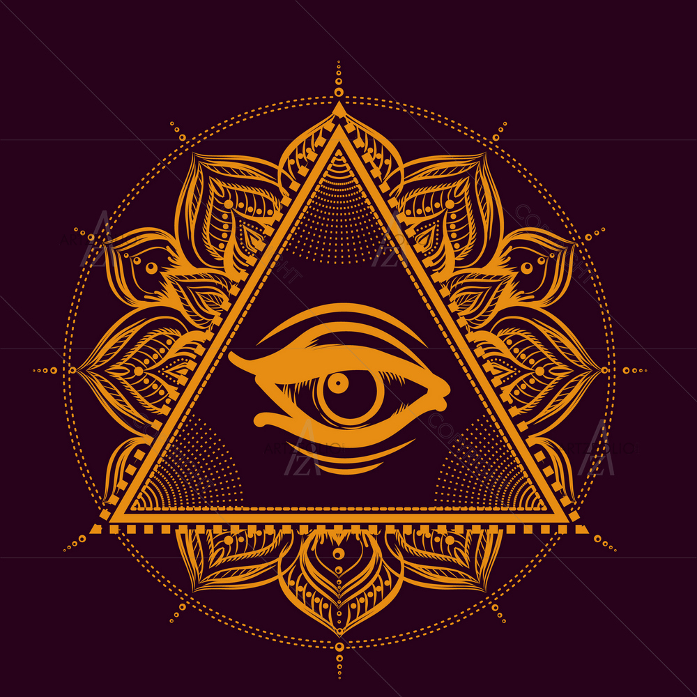 Floral Triangle and All Seeing Eye, Symbol of Power — custom-size art design 5014517